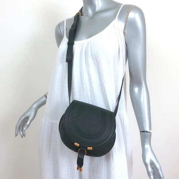 Chloe Handbags - Chloe Marcie Small Saddle Bag Black Grained Leather Crossbody NEW